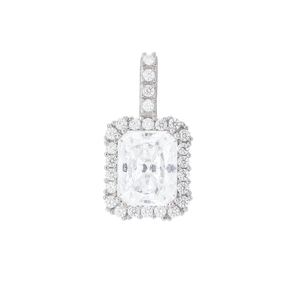 Men's Moissanite Micro Diamond Stone Pendant in White Gold Vermeil