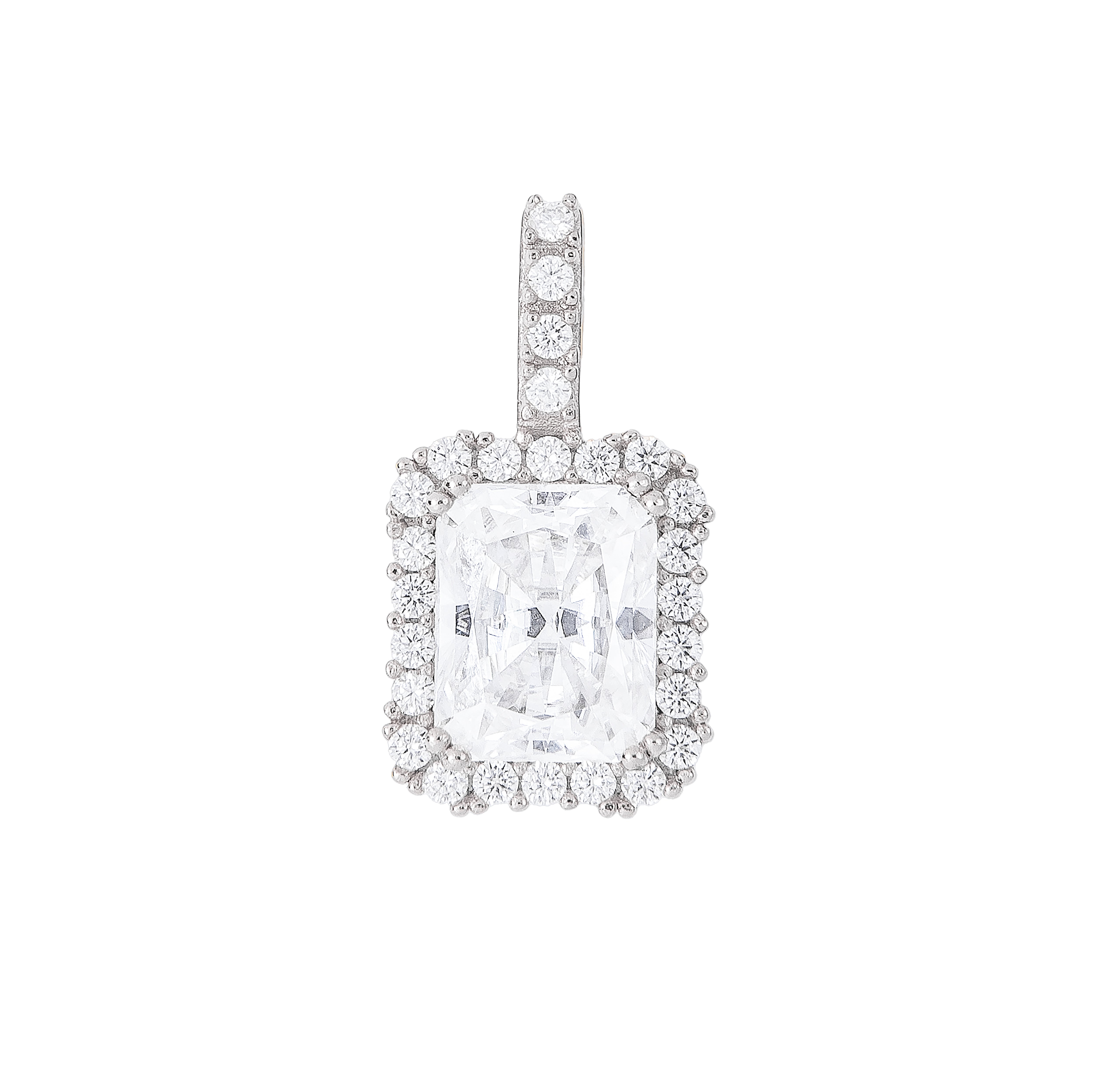 Men's Moissanite Micro Diamond Stone Pendant in White Gold Vermeil