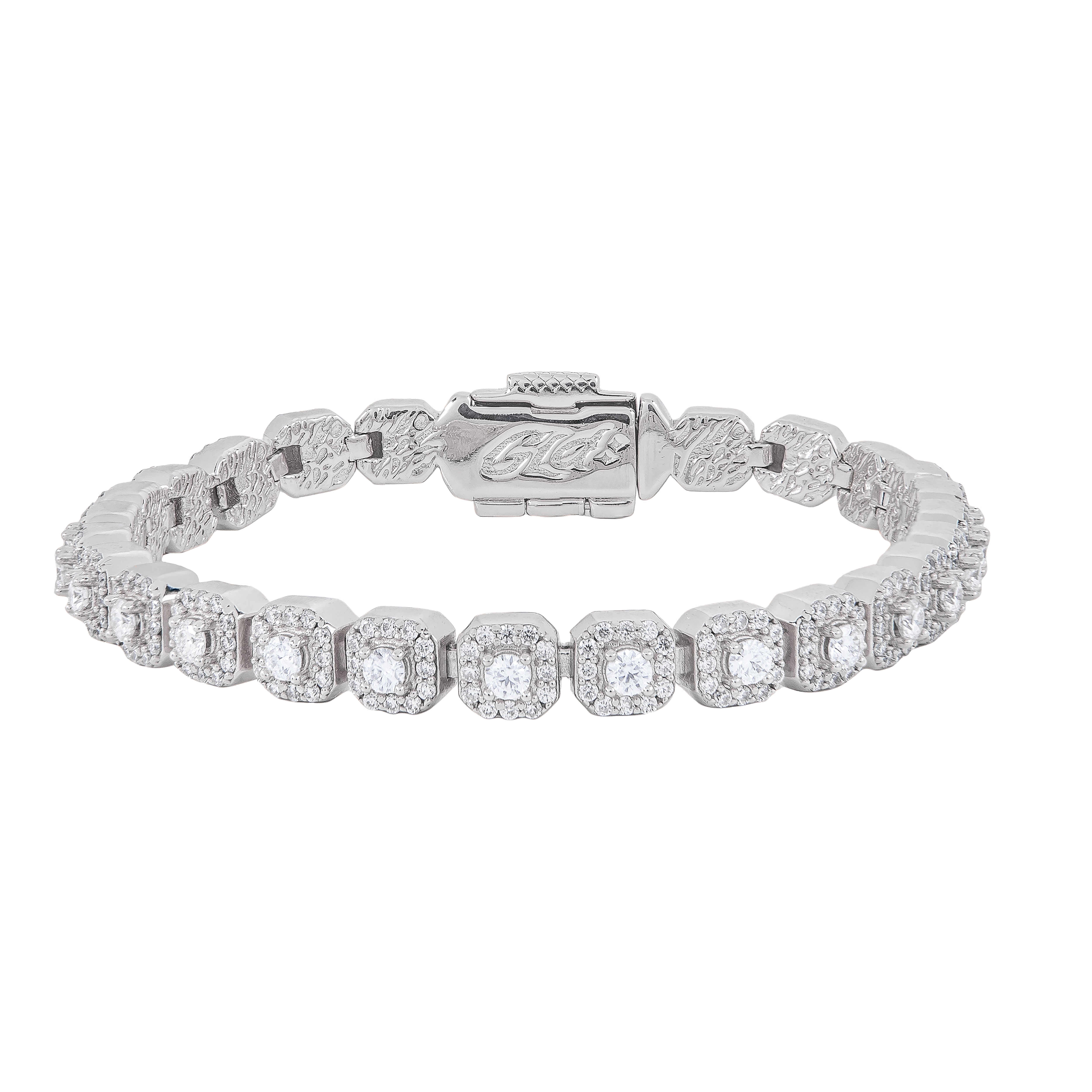 Men's 6MM Clustered Moissanite Tennis Bracelet in White Gold Vermeil