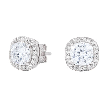 Men's Cushion Cut Moissanite Earrings in White Gold Vermeil