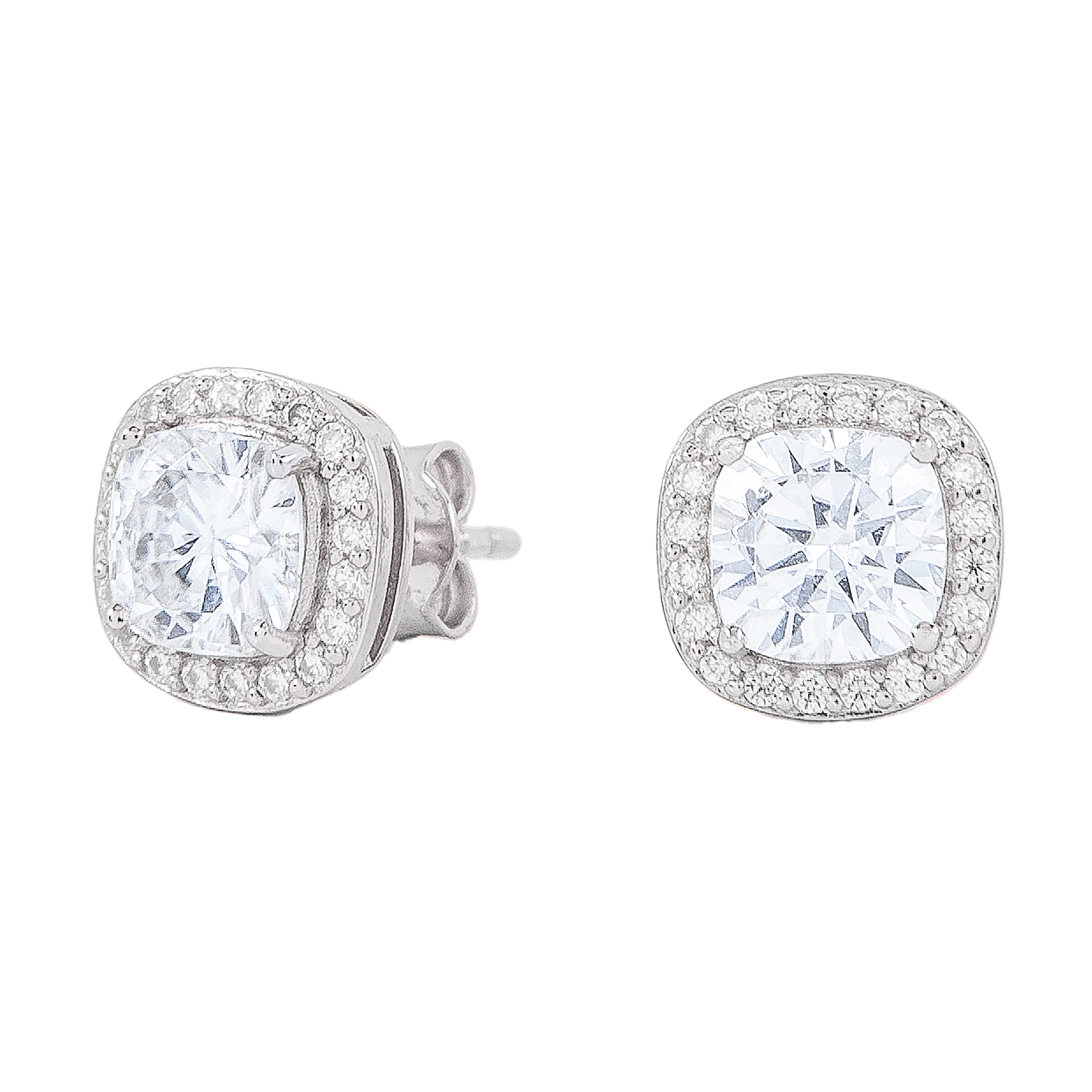 Men's Cushion Cut Moissanite Earrings in White Gold Vermeil