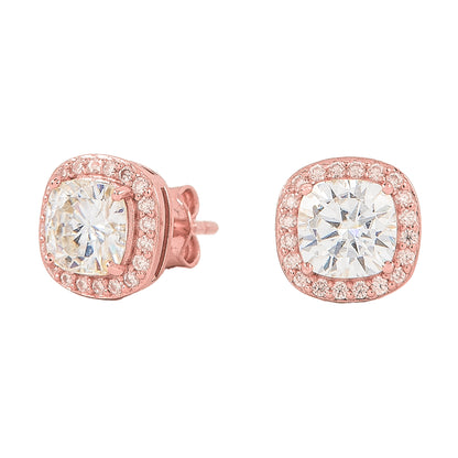 Men's Cushion Cut Moissanite Earrings in Rose Gold Vermeil
