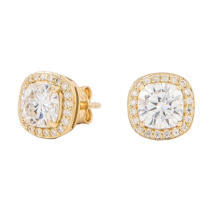 Men's Cushion Cut Moissanite Earrings in Yellow Gold Vermeil