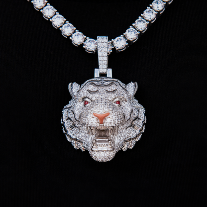 Iced Tiger Pendant in White Gold