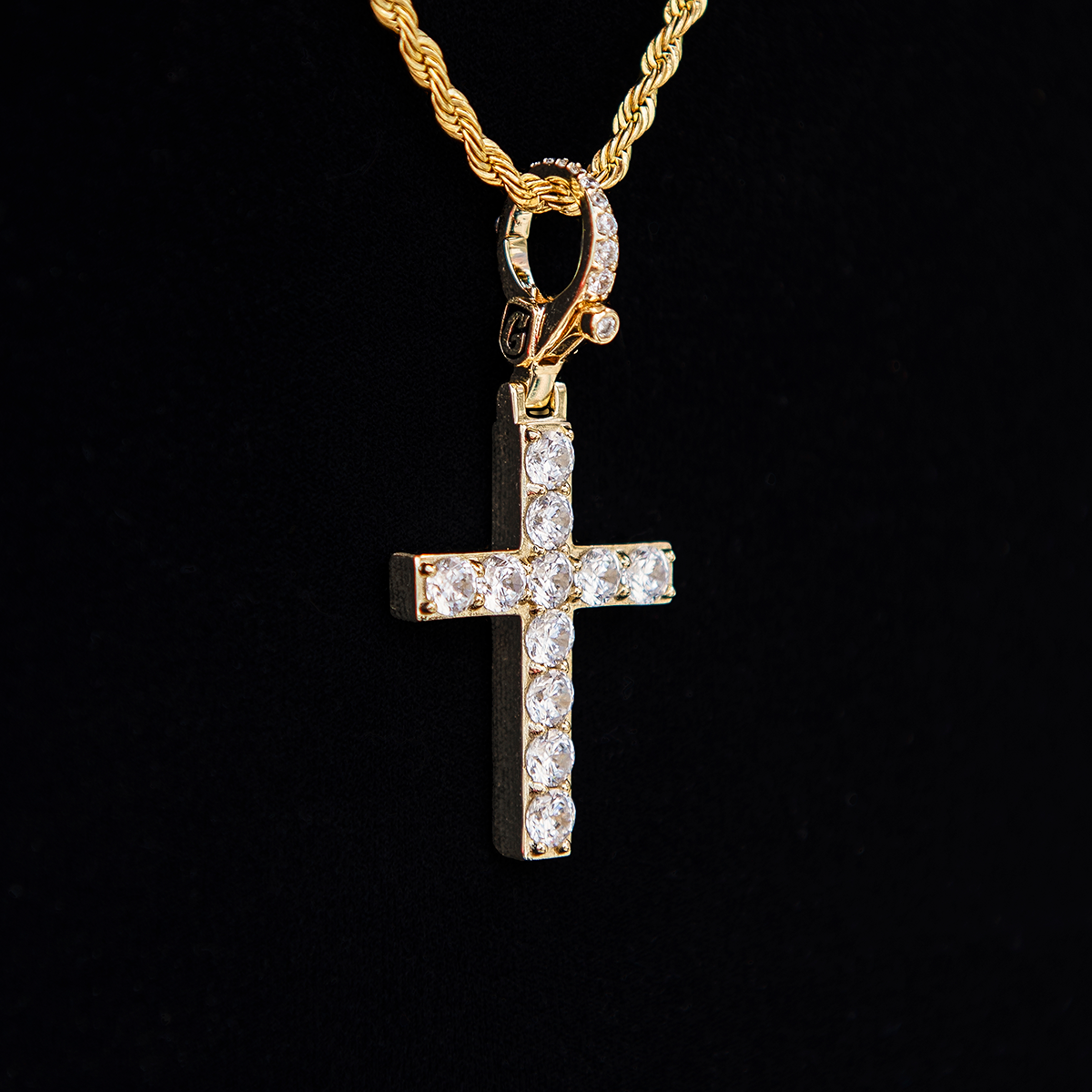 Diamond Cross Clip On Pendant in Yellow Gold
