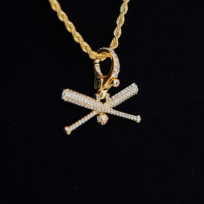 Iced Baseball Bat Clip On Pendant - Yellow Gold