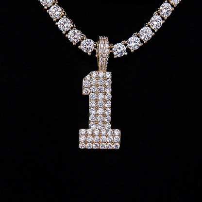 Pave Number Pendants in Yellow Gold