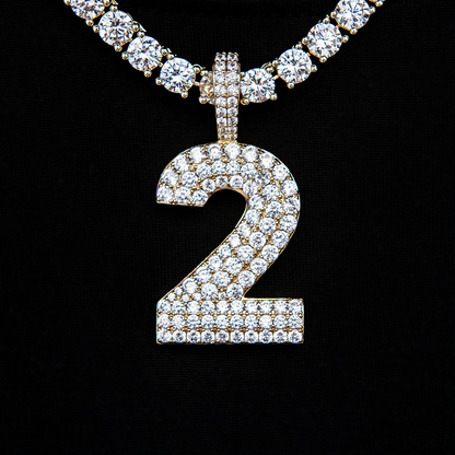 Pave Number Pendants in Yellow Gold