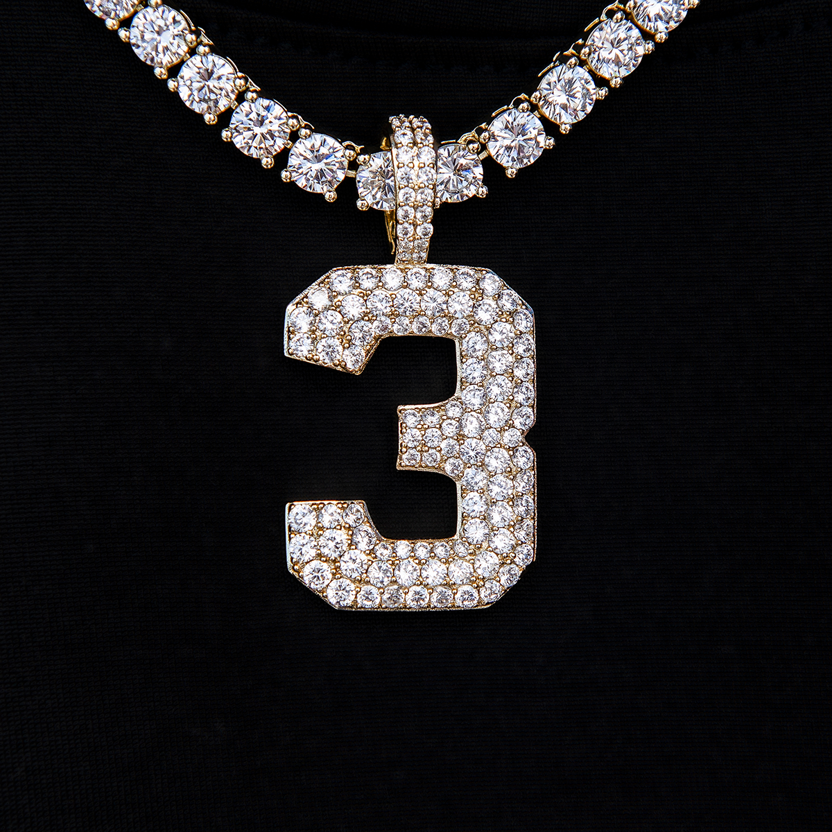 Pave Number Pendants in Yellow Gold