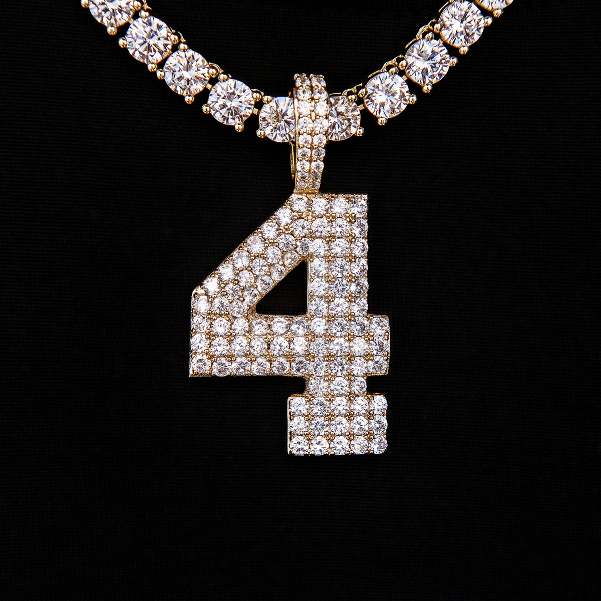 Pave Number Pendants in Yellow Gold