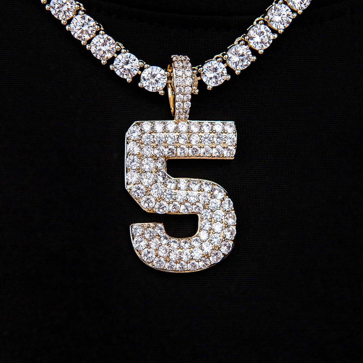 Pave Number Pendants in Yellow Gold