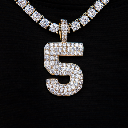 Pave Number Pendants in Yellow Gold