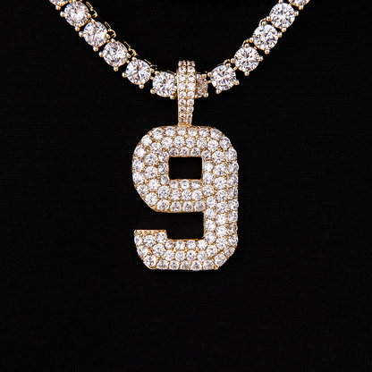 Pave Number Pendants in Yellow Gold