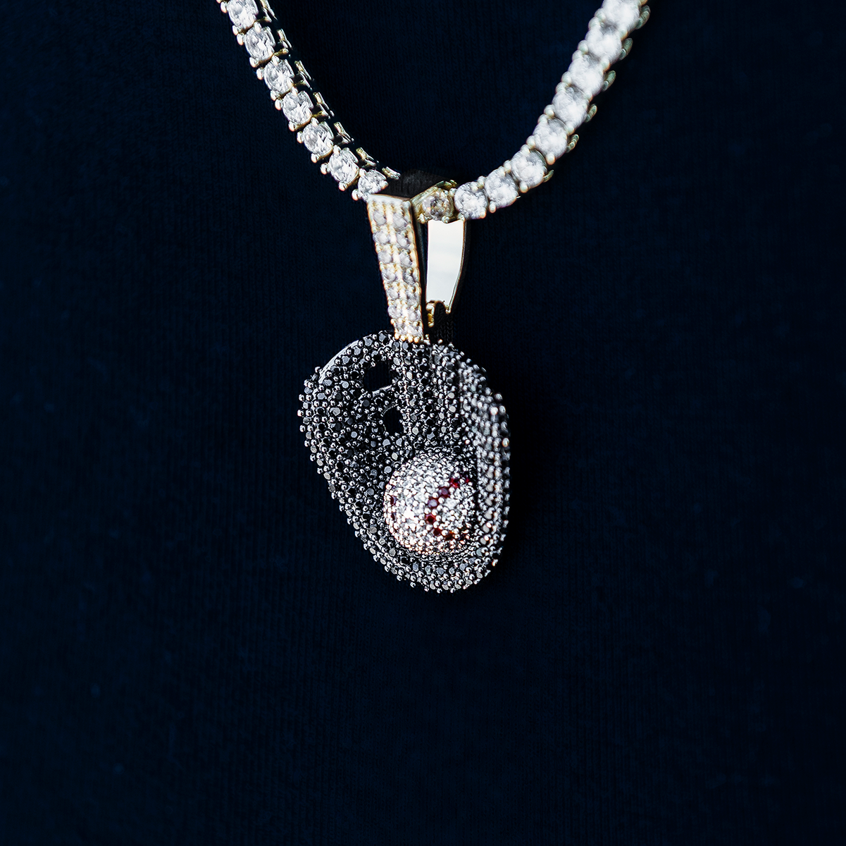 Iced Black Baseball Pendant in Yellow Gold