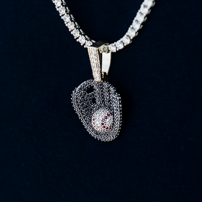 Iced Black Baseball Pendant in Yellow Gold