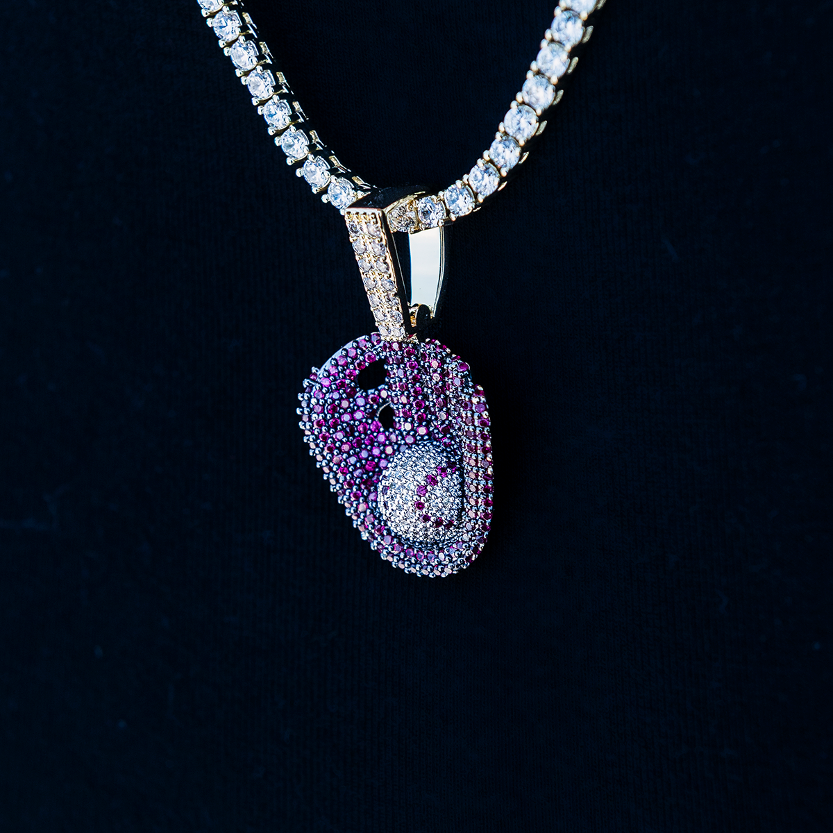 Iced Purple Baseball Pendant in Yellow Gold