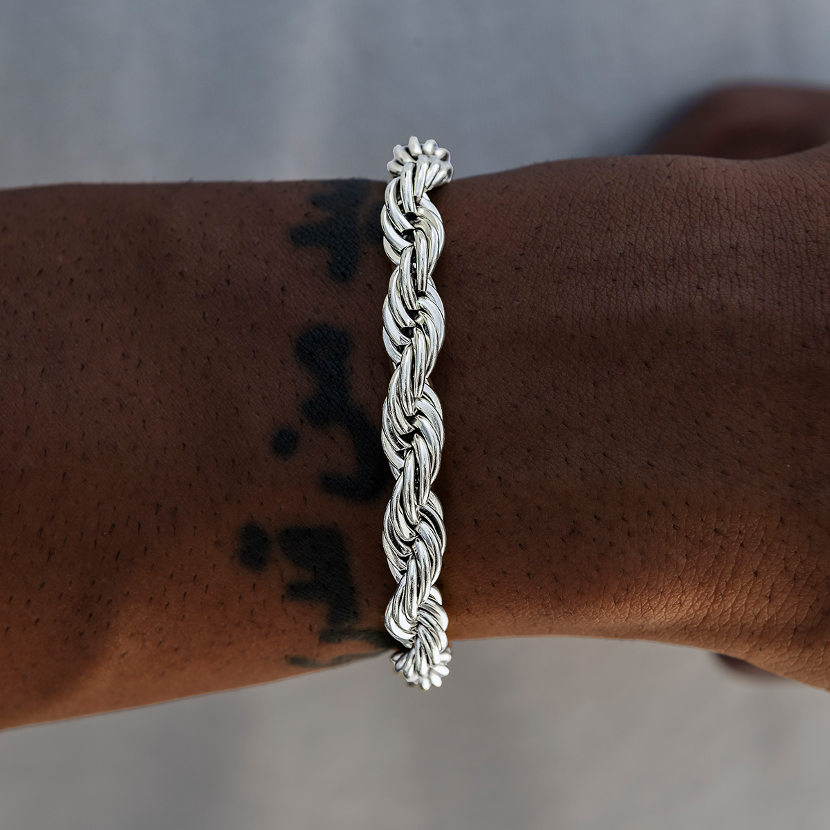 8MM Rope Chain Bracelet in White Gold
