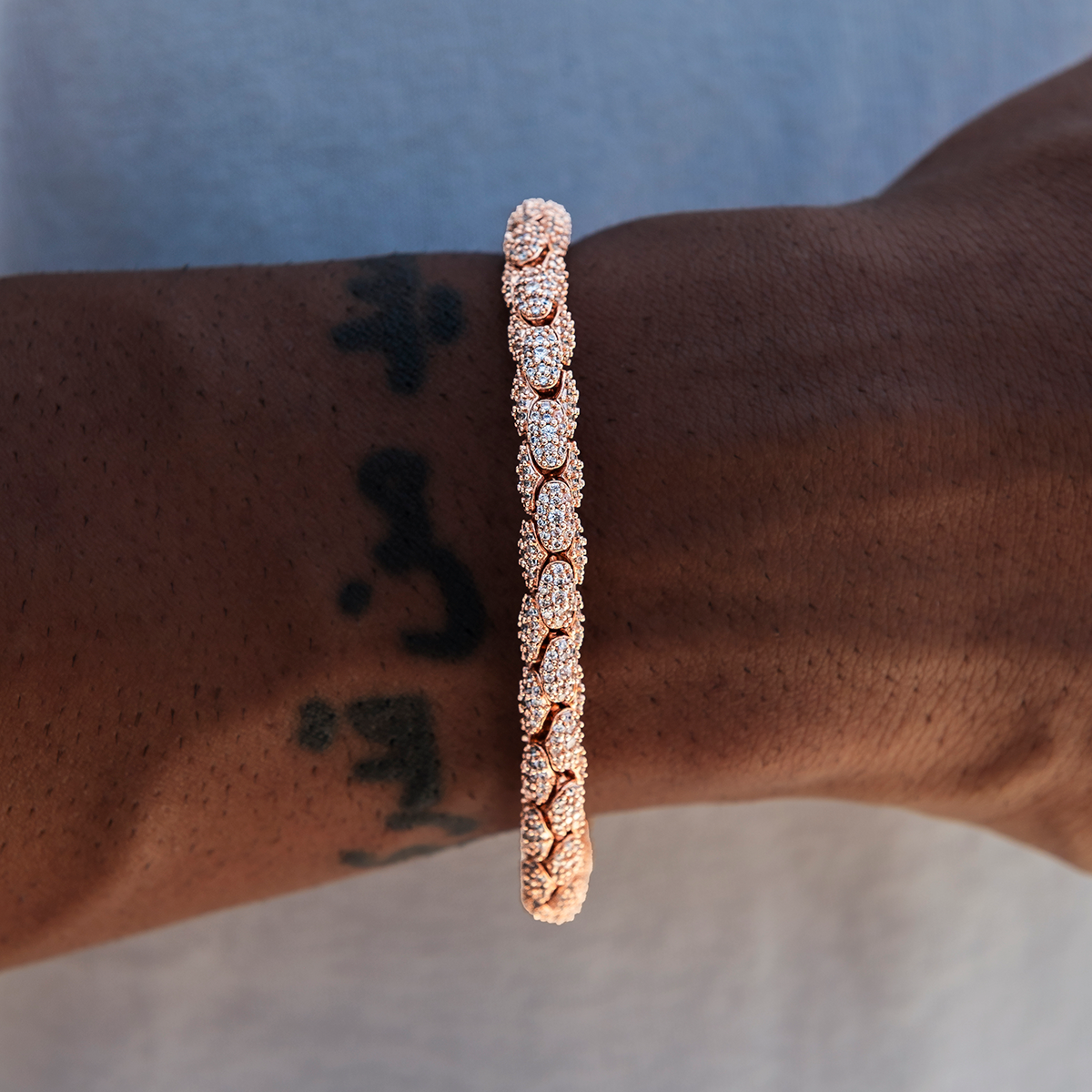 Diamond Pave Snake Link Bracelet in Rose Gold- 6mm