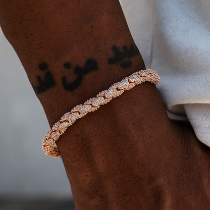Diamond Pave Snake Link Bracelet in Rose Gold- 6mm