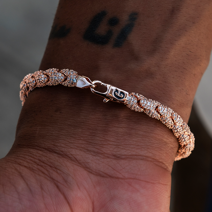 Diamond Pave Snake Link Bracelet in Rose Gold- 6mm