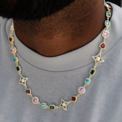 Colored Gemstone Pearl Chain in Yellow Gold