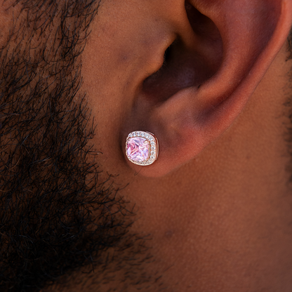 Pink Cushion Cut Stud Earrings in Rose Gold