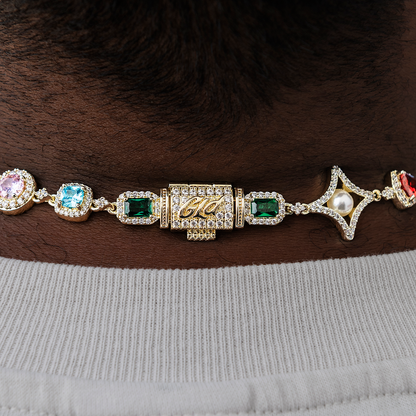 Colored Gemstone Pearl Chain in Yellow Gold