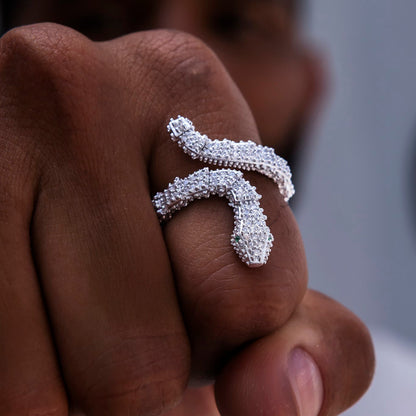 Iced Snake Wrap Ring in White Gold
