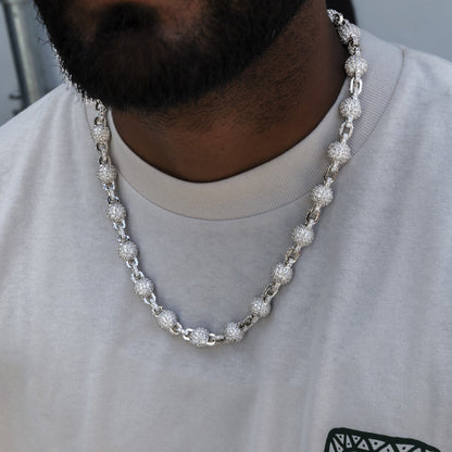 12MM Iced Ball Chain in White Gold