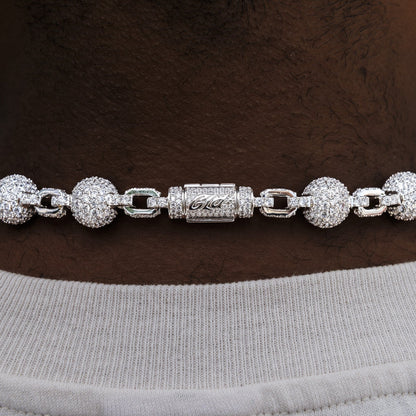 12MM Iced Ball Chain in White Gold