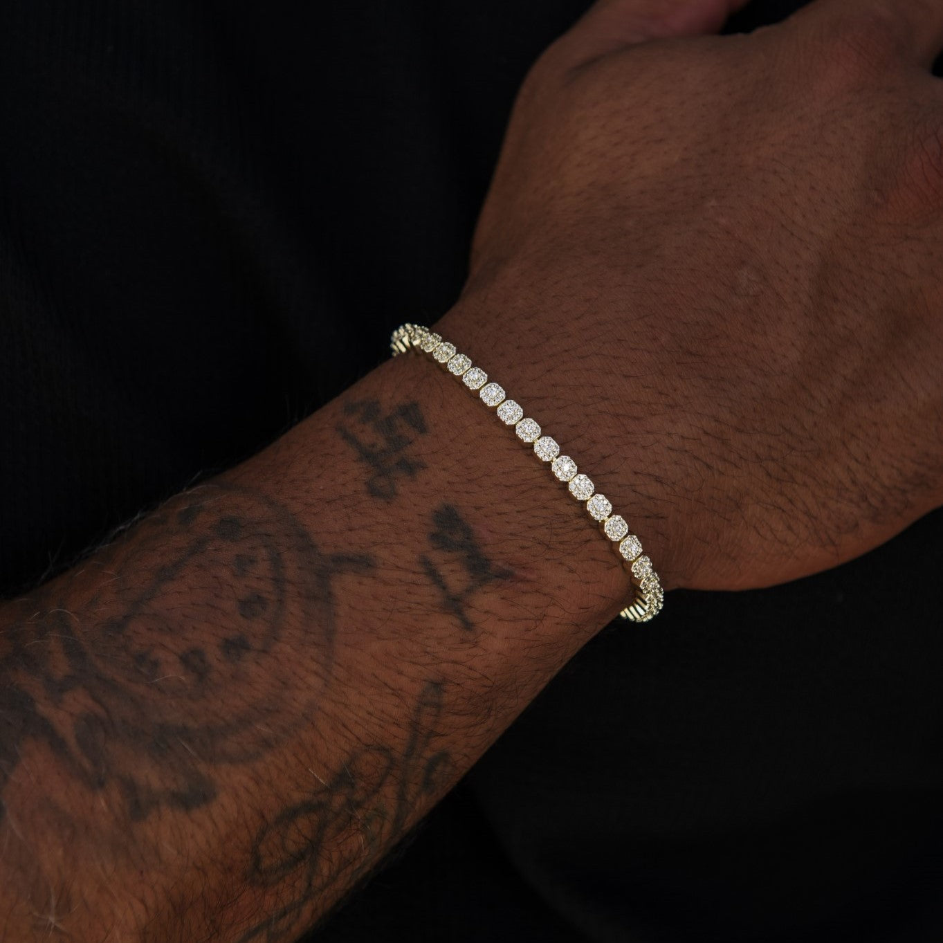 Iced Mini Clustered Tennis Bracelet in Yellow Gold