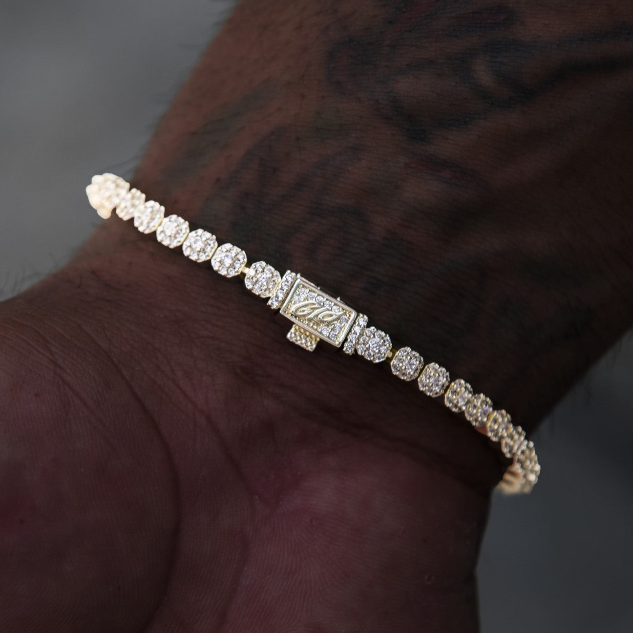 Iced Mini Clustered Tennis Bracelet in Yellow Gold