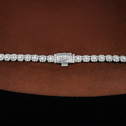 Iced Mini Clustered Tennis Chain in White Gold