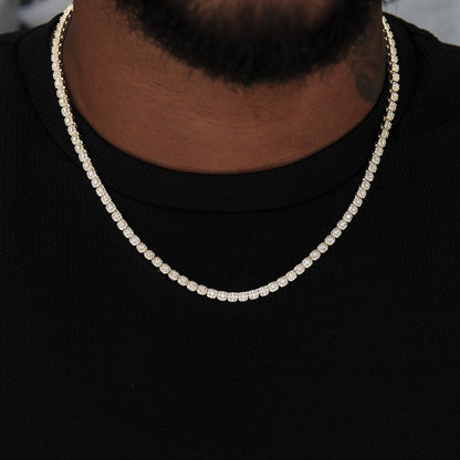 Iced Mini Clustered Tennis Chain in Yellow Gold