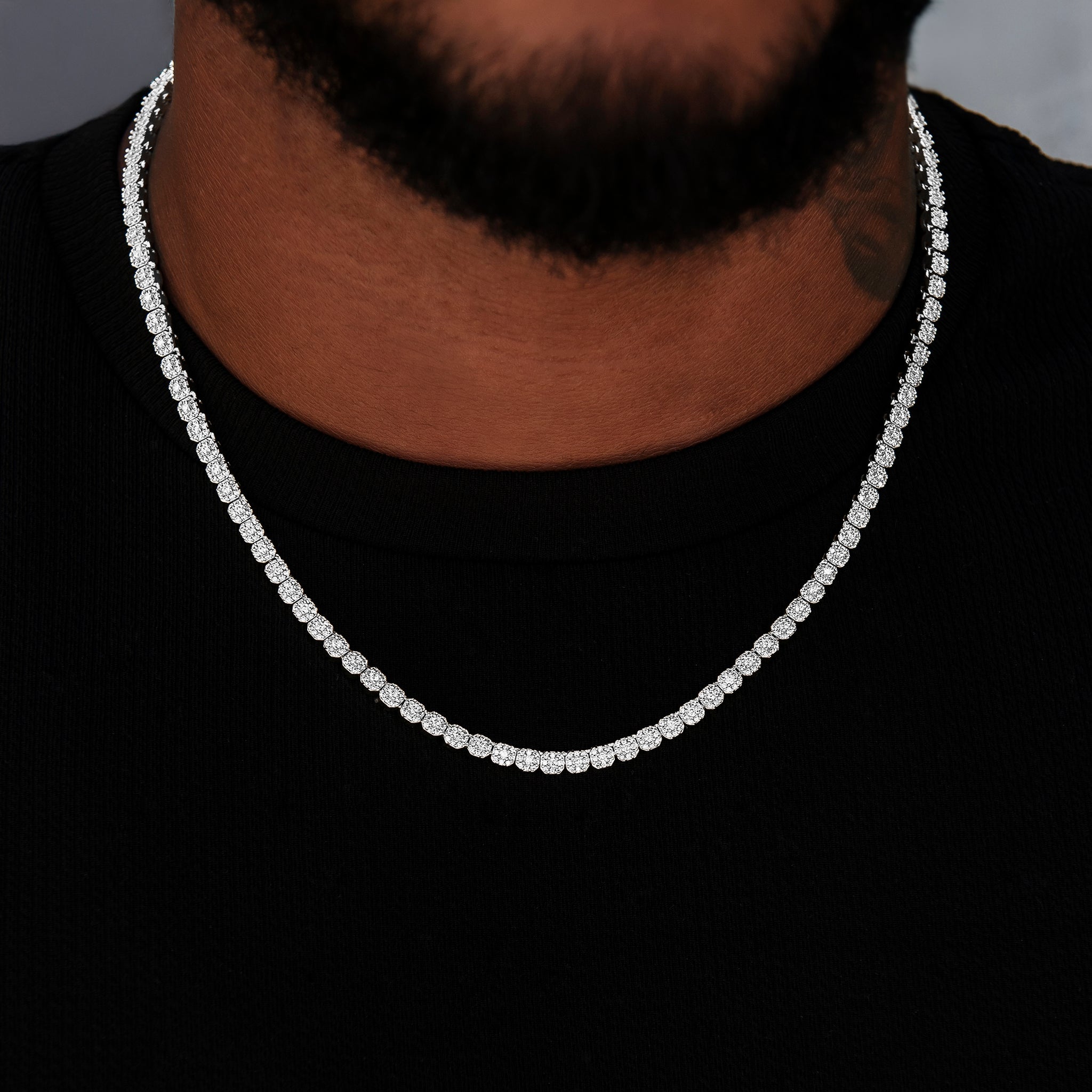 Iced Mini Clustered Tennis Chain in White Gold