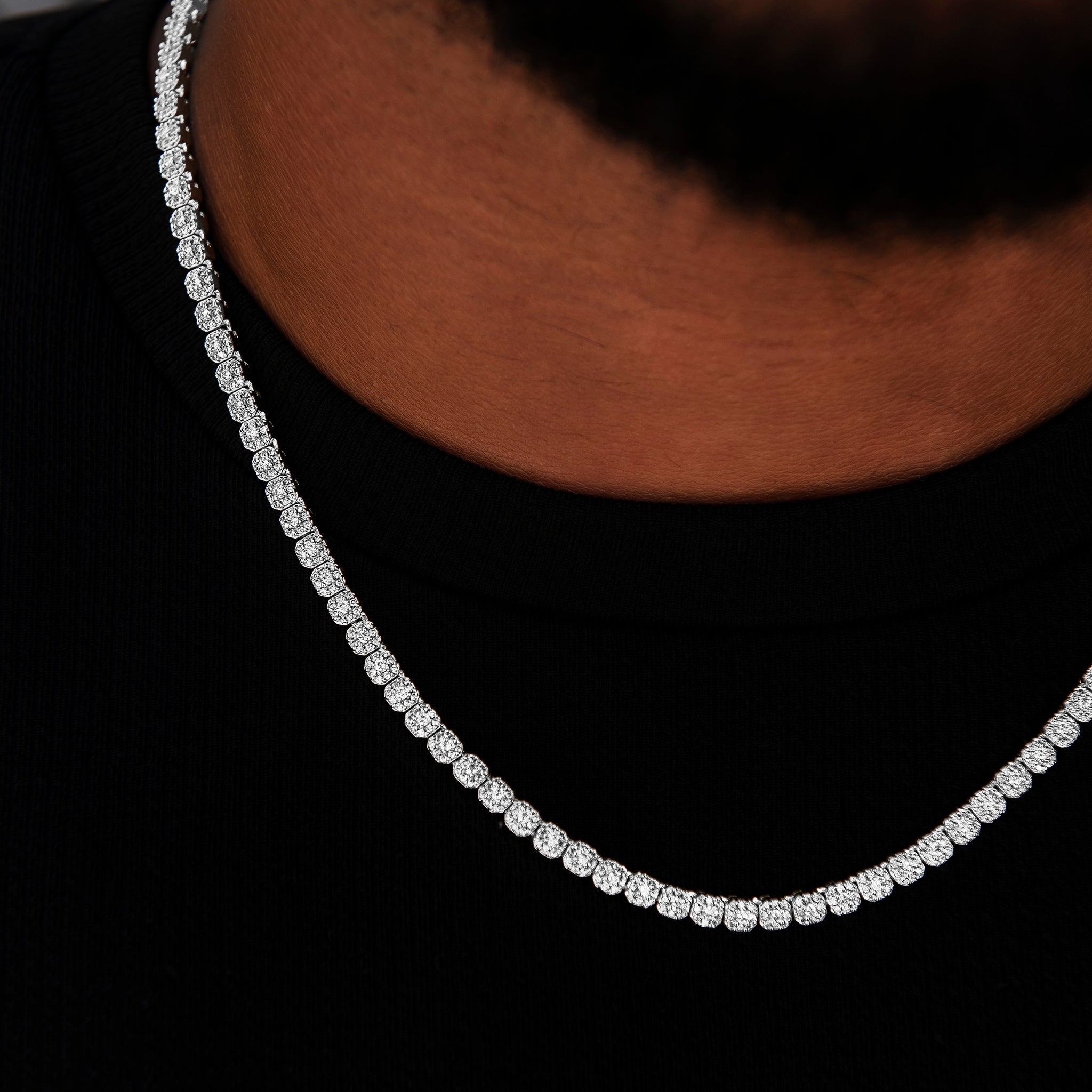Iced Mini Clustered Tennis Chain in White Gold