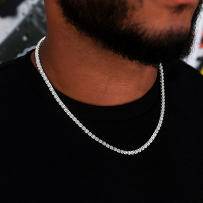 Iced Mini Clustered Tennis Chain in White Gold