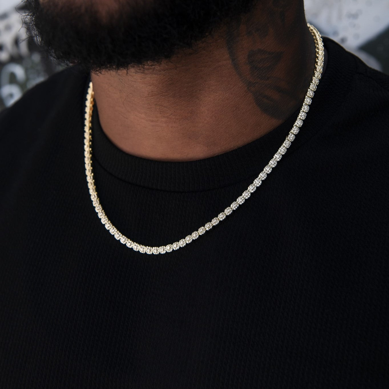 Iced Mini Clustered Tennis Chain in Yellow Gold