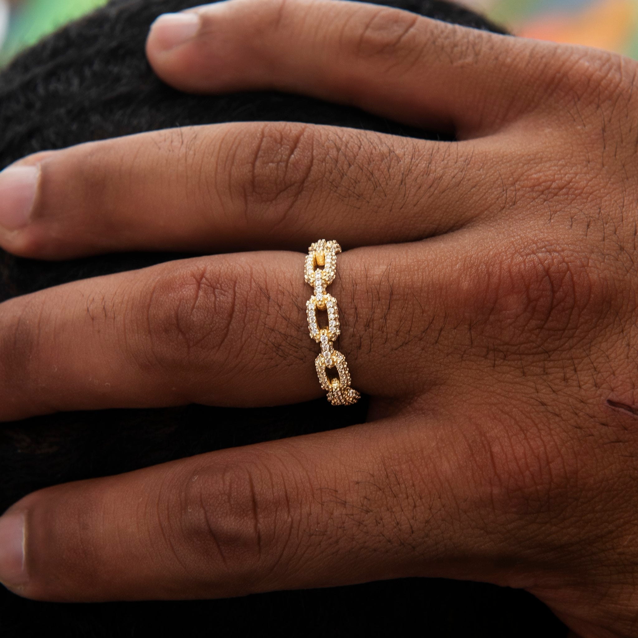 Iced Paper Clip Ring in Yellow Gold Vermeil