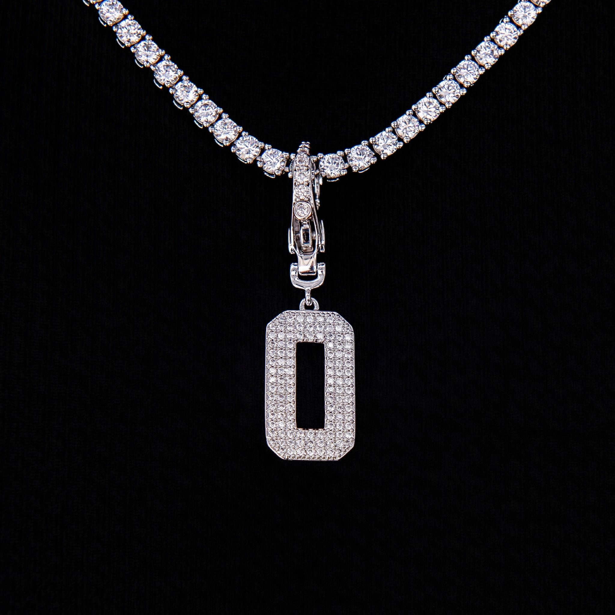 Micro Pave Number Clip On Pendants in White Gold
