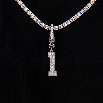 Micro Pave Number Clip On Pendants in White Gold