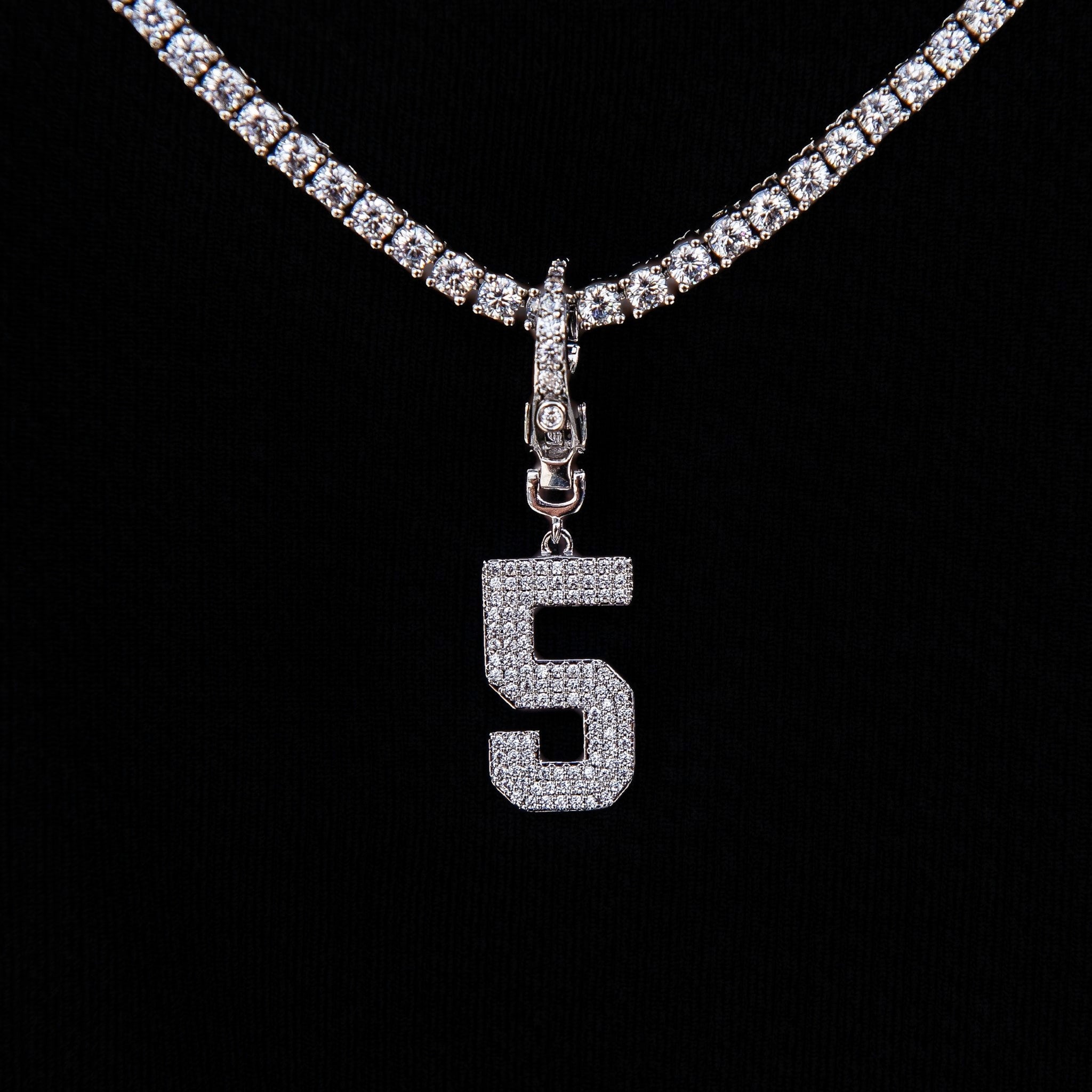 Micro Pave Number Clip On Pendants in White Gold