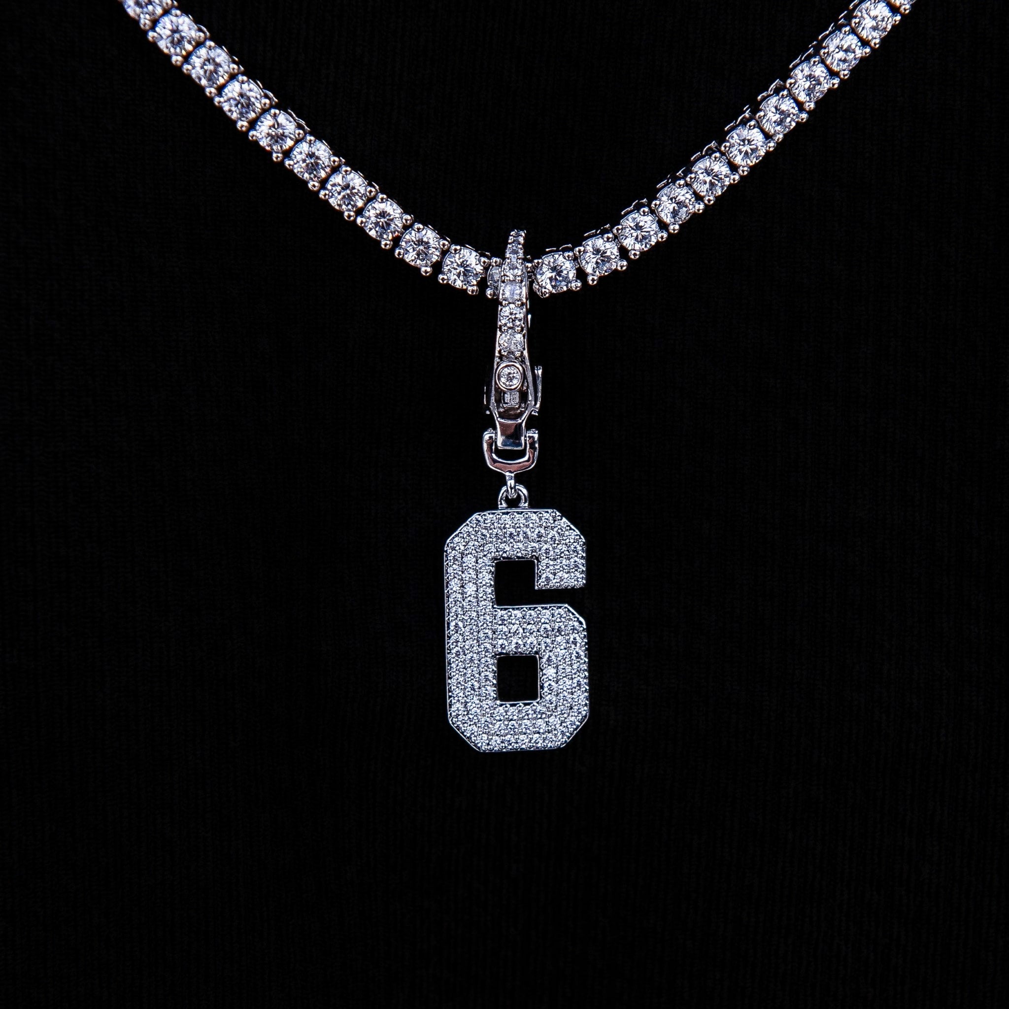 Micro Pave Number Clip On Pendants in White Gold