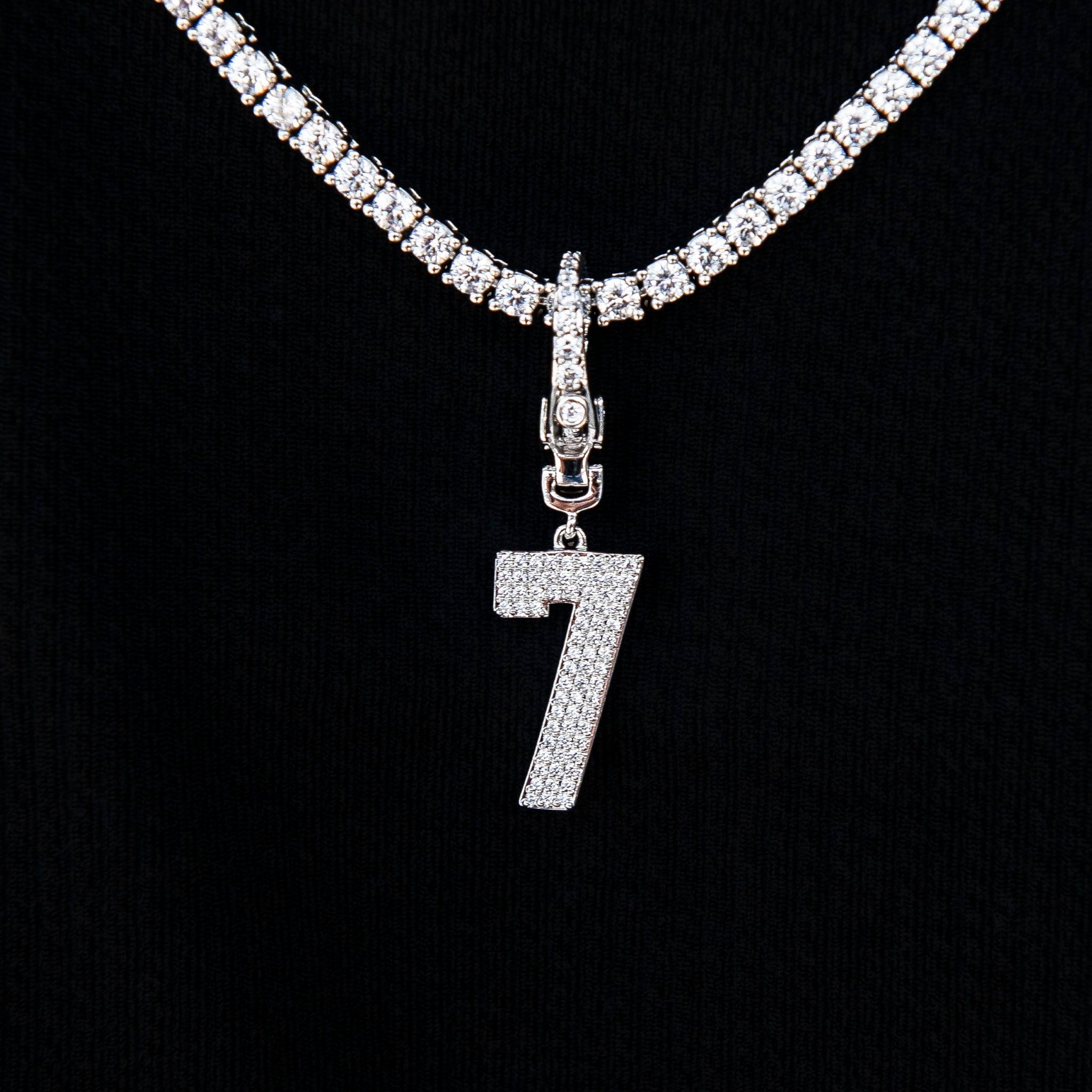 Micro Pave Number Clip On Pendants in White Gold