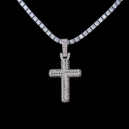 Iced Rope Mix Cross Pendant in White Gold