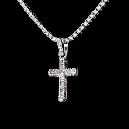 Iced Rope Mix Cross Pendant in White Gold