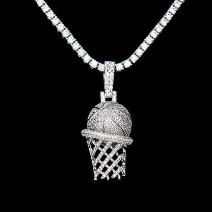Iced Basketball Hoop Pendant in White Gold