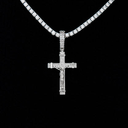 Iced Flat Crucifix Pendant in White Gold