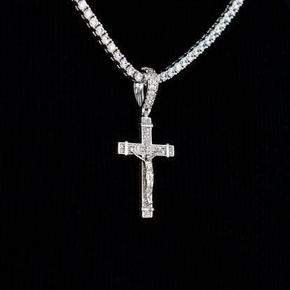 Iced Flat Crucifix Pendant in White Gold