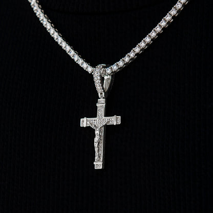 Iced Flat Crucifix Pendant in White Gold